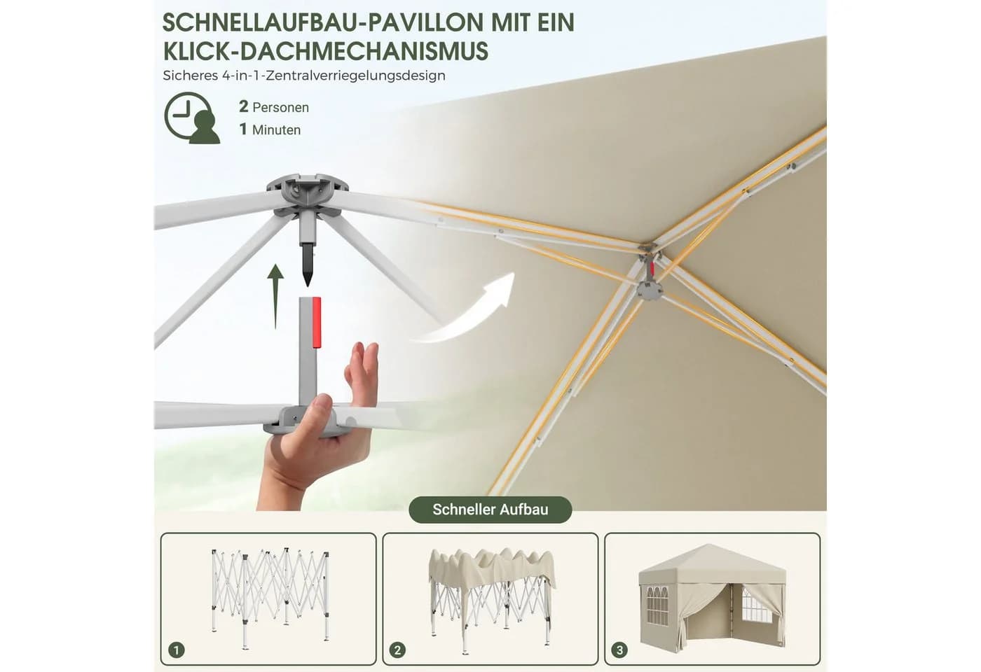 HOMALL Höhenverstellbarer Faltpavillon Beige mit UV-Schutz 50+ - Bild 3