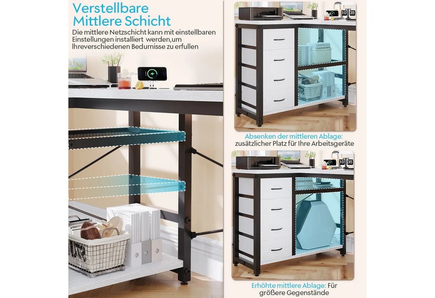 HOMALL Eckschreibtisch 100/120L Form mit Ablagefächern, 2-Tier DIY Lagerregalen - Bild 5
