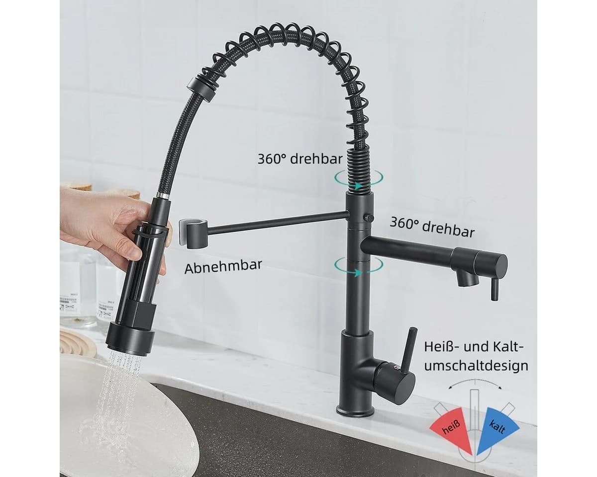 SEHAUSEU Küchenarmatur Schwarz/Silber Abnehmbar - Bild 4