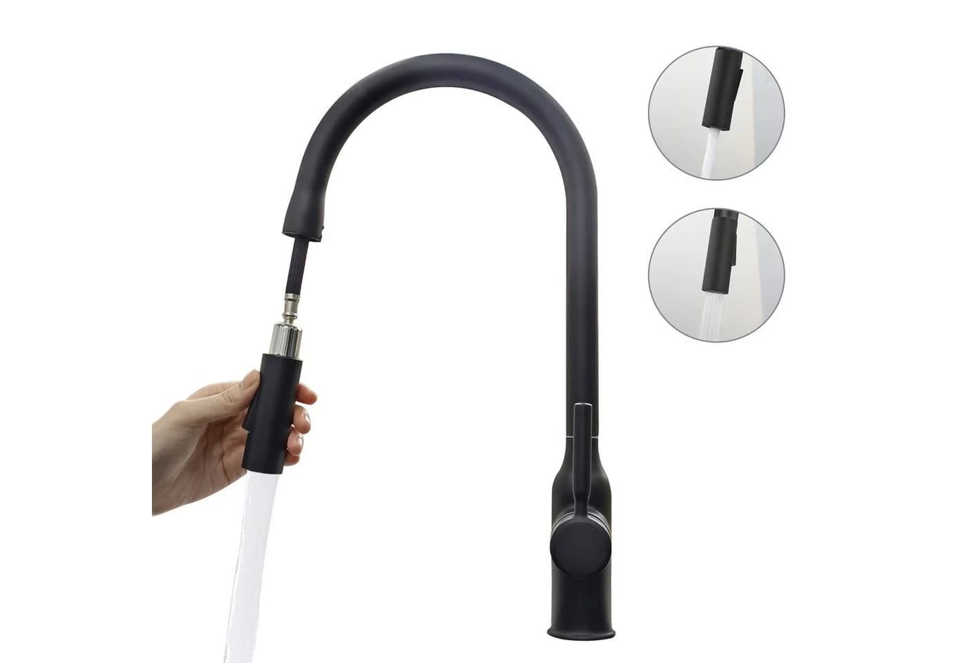 SEHAUSEU Ausziehbarer Küchenarmatur Wasserhahn Schwarz/Silber - Bild 2