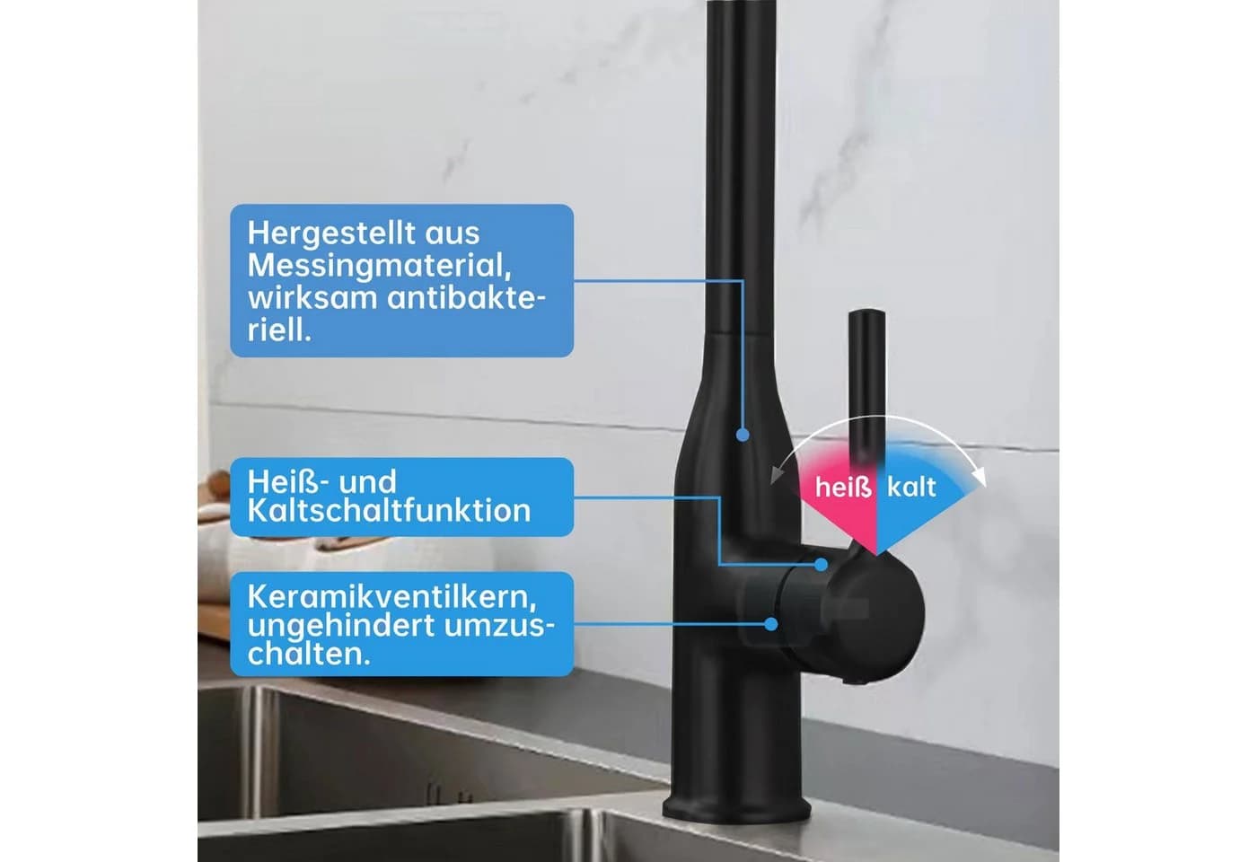 SEHAUSEU Ausziehbarer Küchenarmatur Wasserhahn Schwarz/Silber - Bild 4