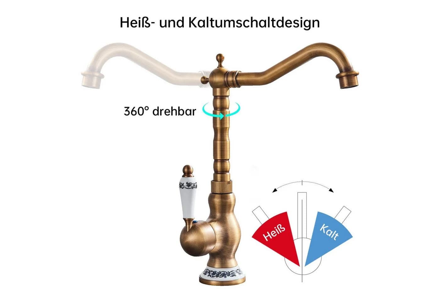 SEHAUSEU Waschtischarmatur Wasserhahn Bad Küche Gold/Schwarz Kupfer - Bild 4