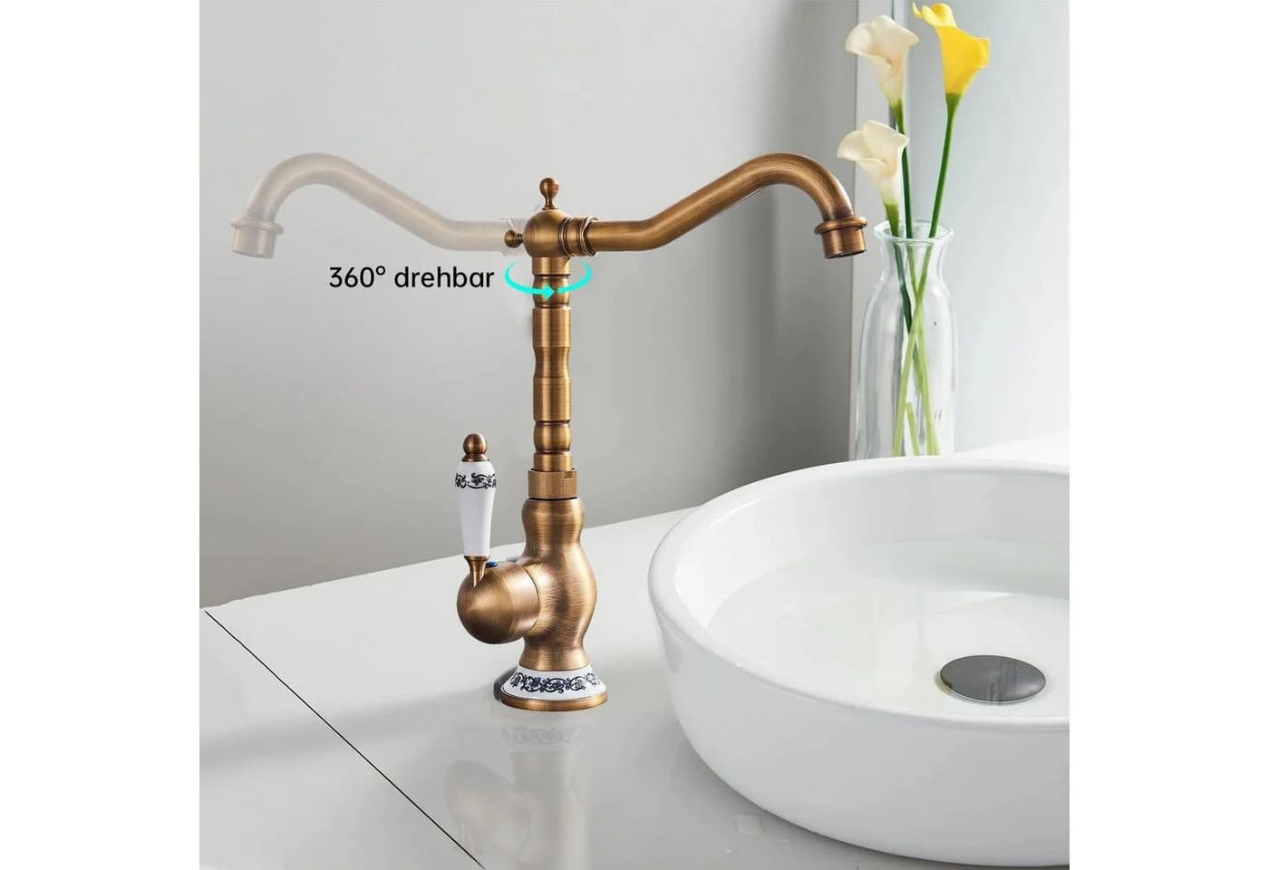 SEHAUSEU Waschtischarmatur Wasserhahn Bad Küche Gold/Schwarz Kupfer - Bild 5