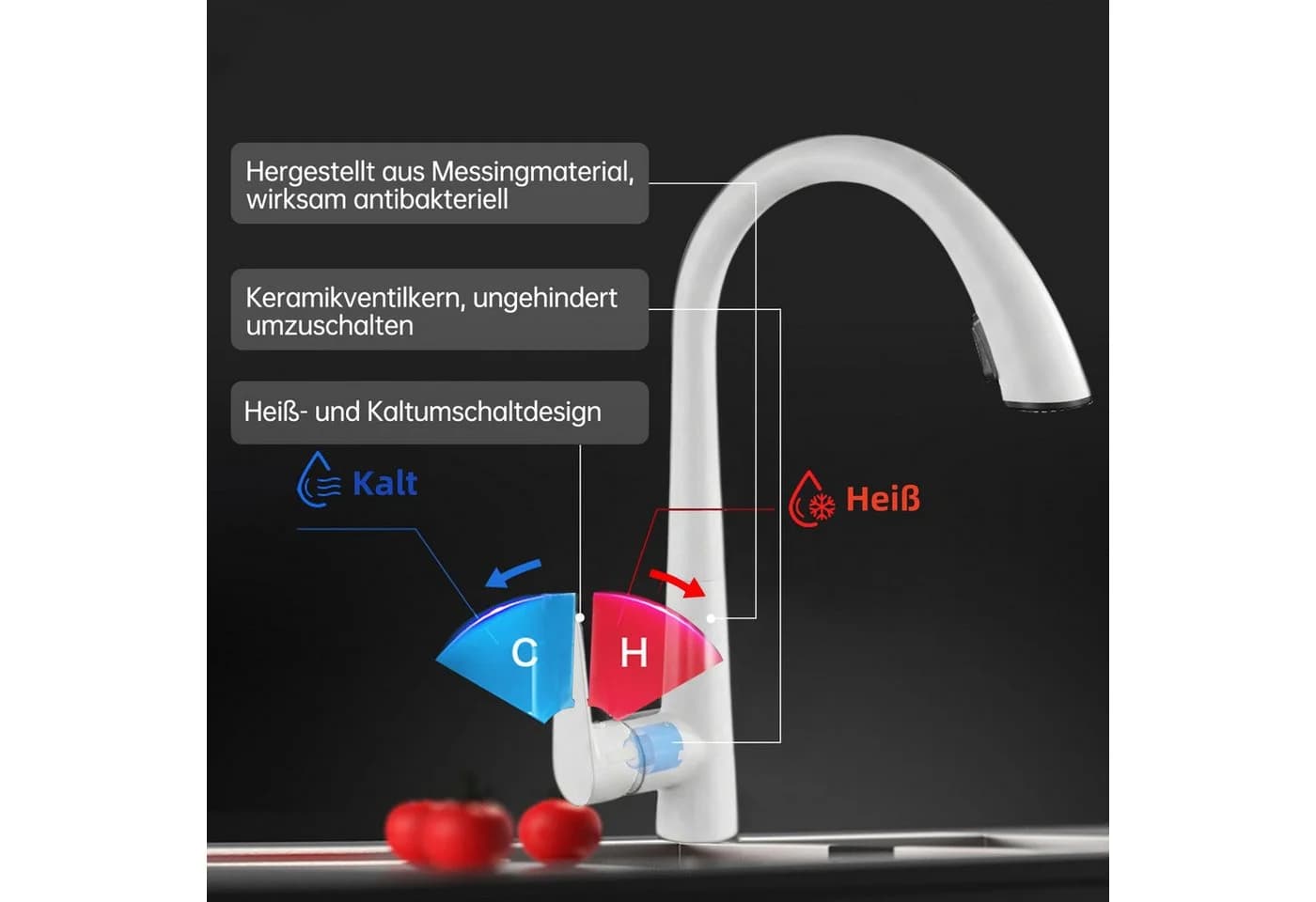 SEHAUSEU Ausziehbare Küchenarmatur Schwarz/Weiß Edelstahl - Bild 4