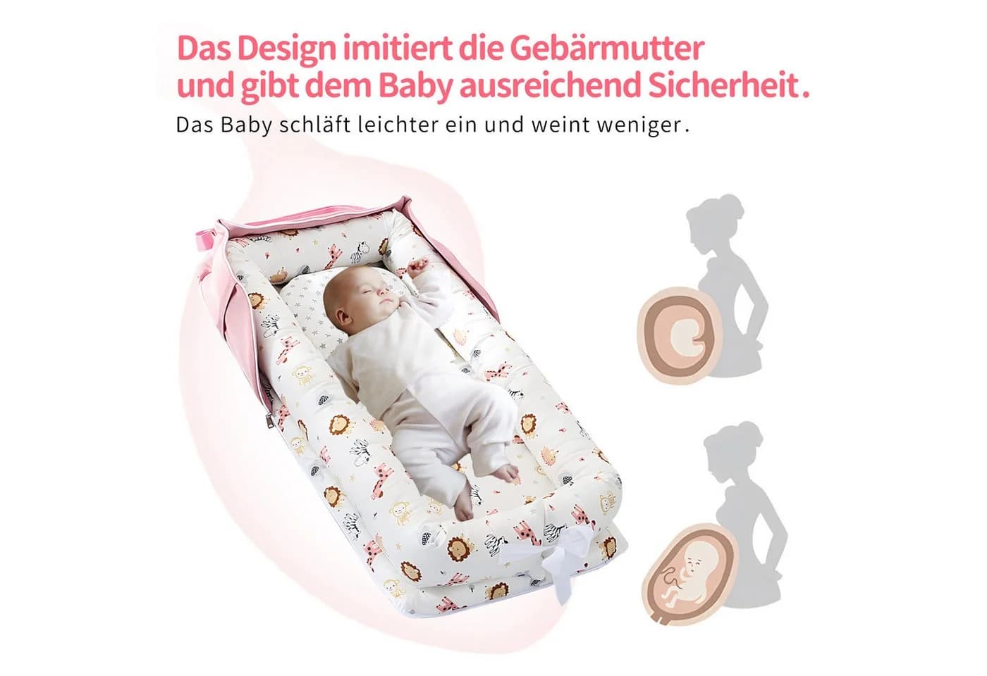 SEHAUSEU Kuschelnest Babykokon Rosa mit Matratze und Kissen - Bild 5