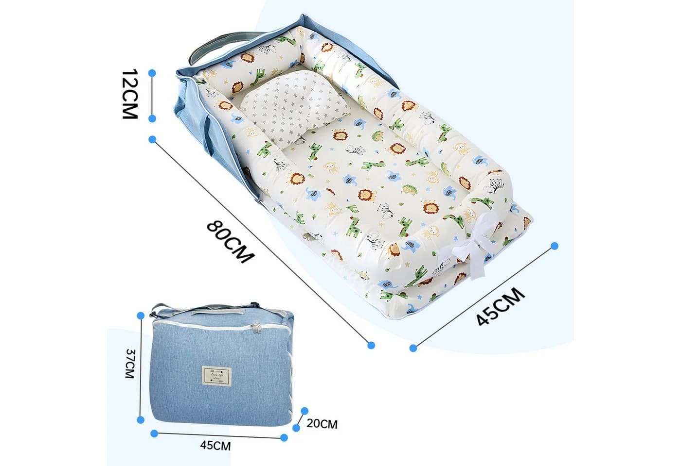 SEHAUSEU Kuschelnest Blau - Babykokon mit Matratze