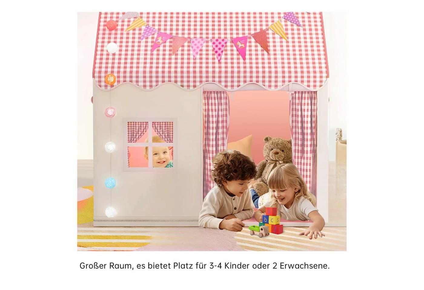 SEHAUSEU Spielzelt mit Bodenmatte, Lichterkette & Wimpelkette - Bild 4