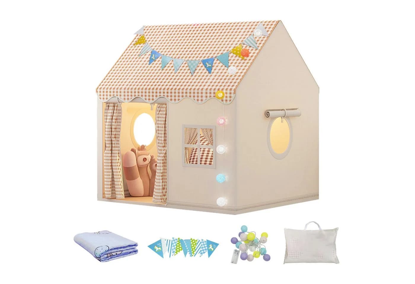 SEHAUSEU Spielzelt Kinderzelt mit Bodenmatte, Lichterkette & Wimpelkette - Bild 2