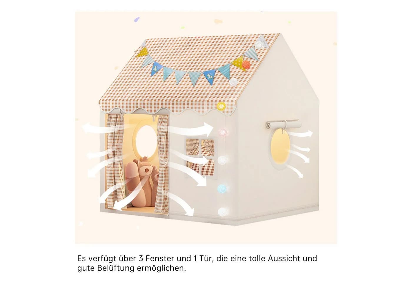 SEHAUSEU Spielzelt Kinderzelt mit Bodenmatte, Lichterkette & Wimpelkette - Bild 3