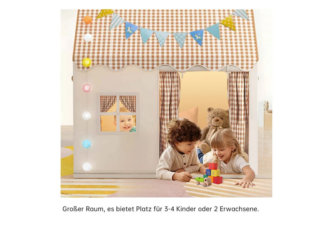 SEHAUSEU Spielzelt Kinderzelt mit Bodenmatte, Lichterkette & Wimpelkette - Bild 4