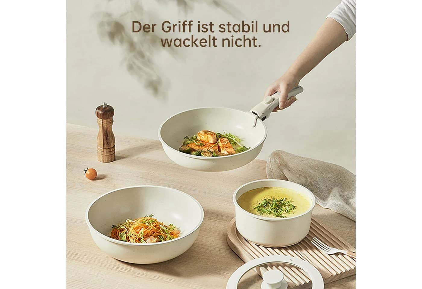 SEHAUSEU Pfannen-Set 19-tlg. Topf-Set mit abnehmbarer Griff, Antihaft, weiß - Bild 5