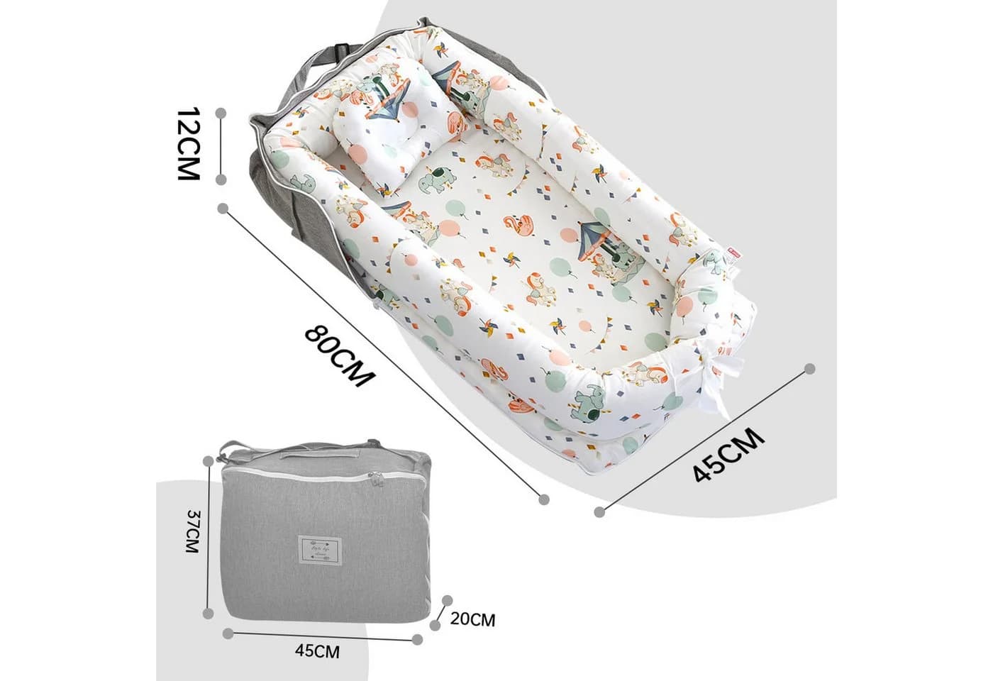 SEHAUSEU Kuschelnest Grau - Babybettchen mit Matratze & Kissen