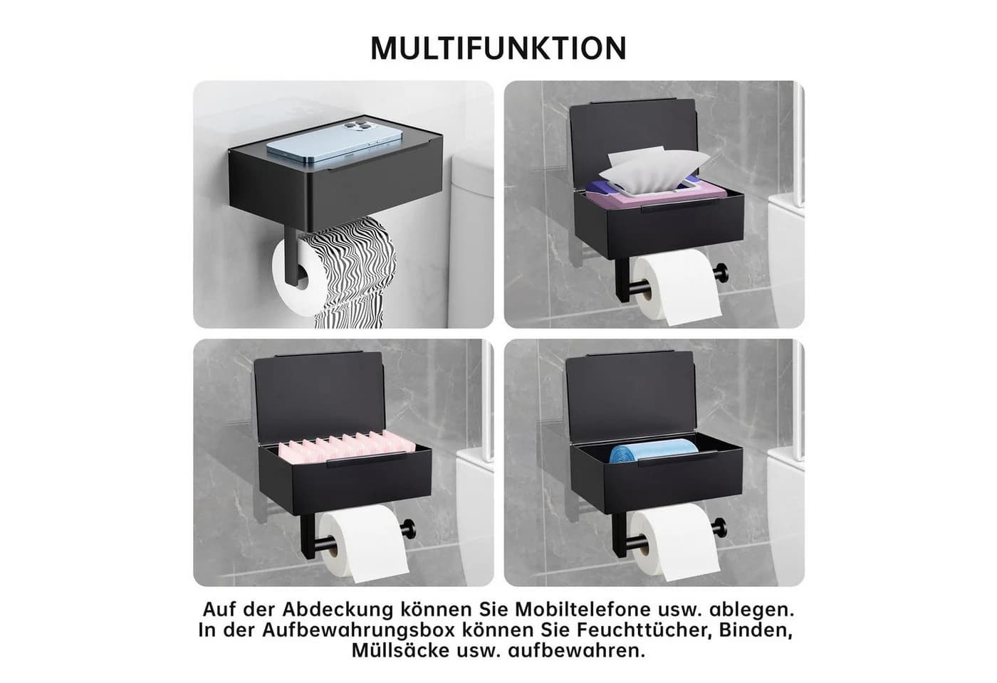 SEHAUSEU Toilettenpapierhalter Edelstahl Weiß/Schwarz - Bild 4
