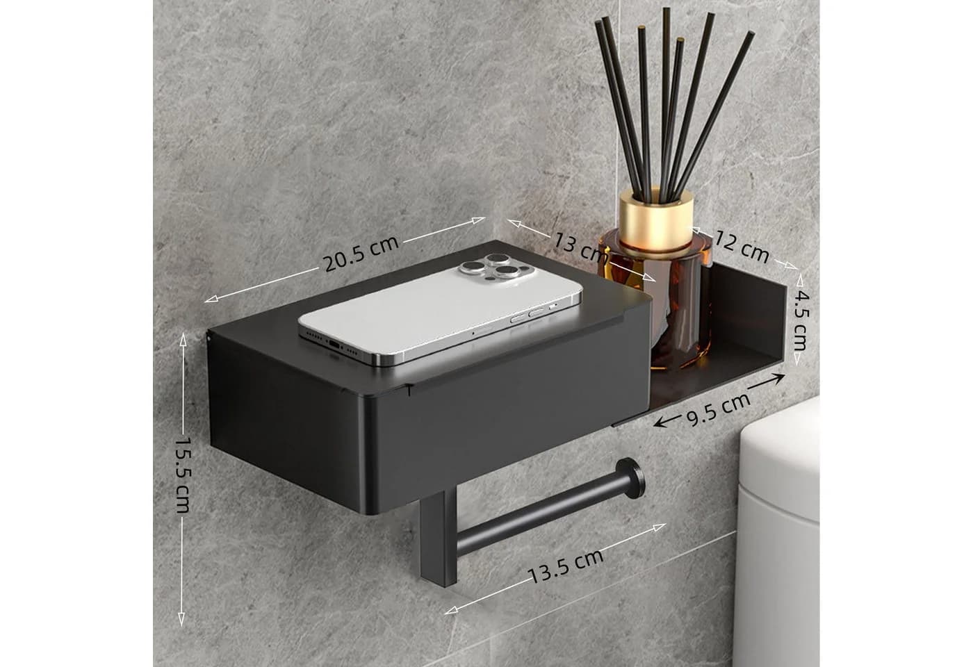 SEHAUSEU Toilettenpapierhalter Edelstahl mit Feuchttücherbox Schwarz/Weiß