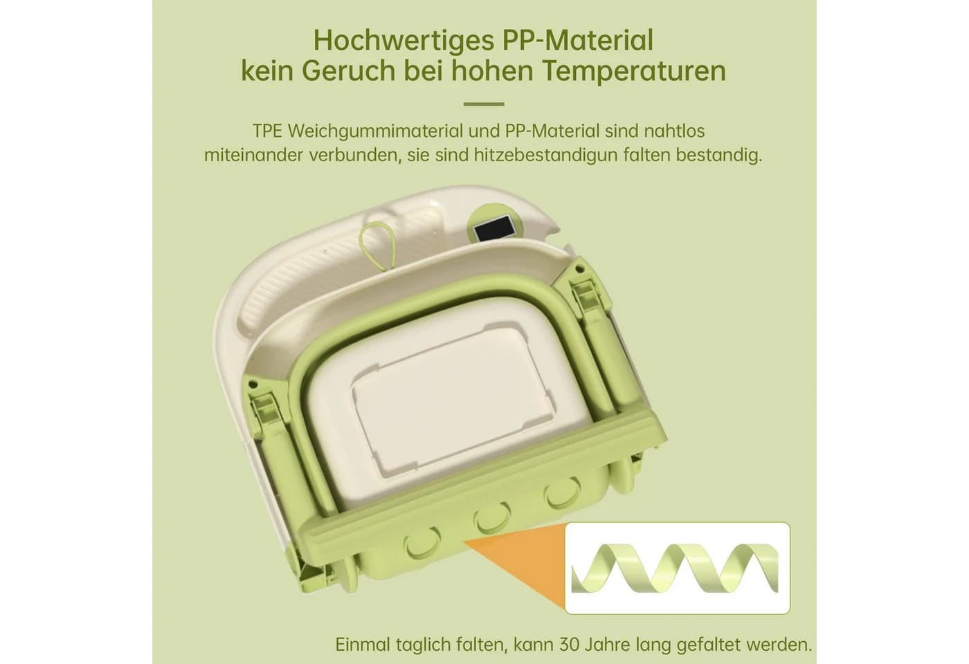 SEHAUSEU Faltbare Babybadewanne mit Thermometer und Haarwaschbecher Grün/Rosa - Bild 4