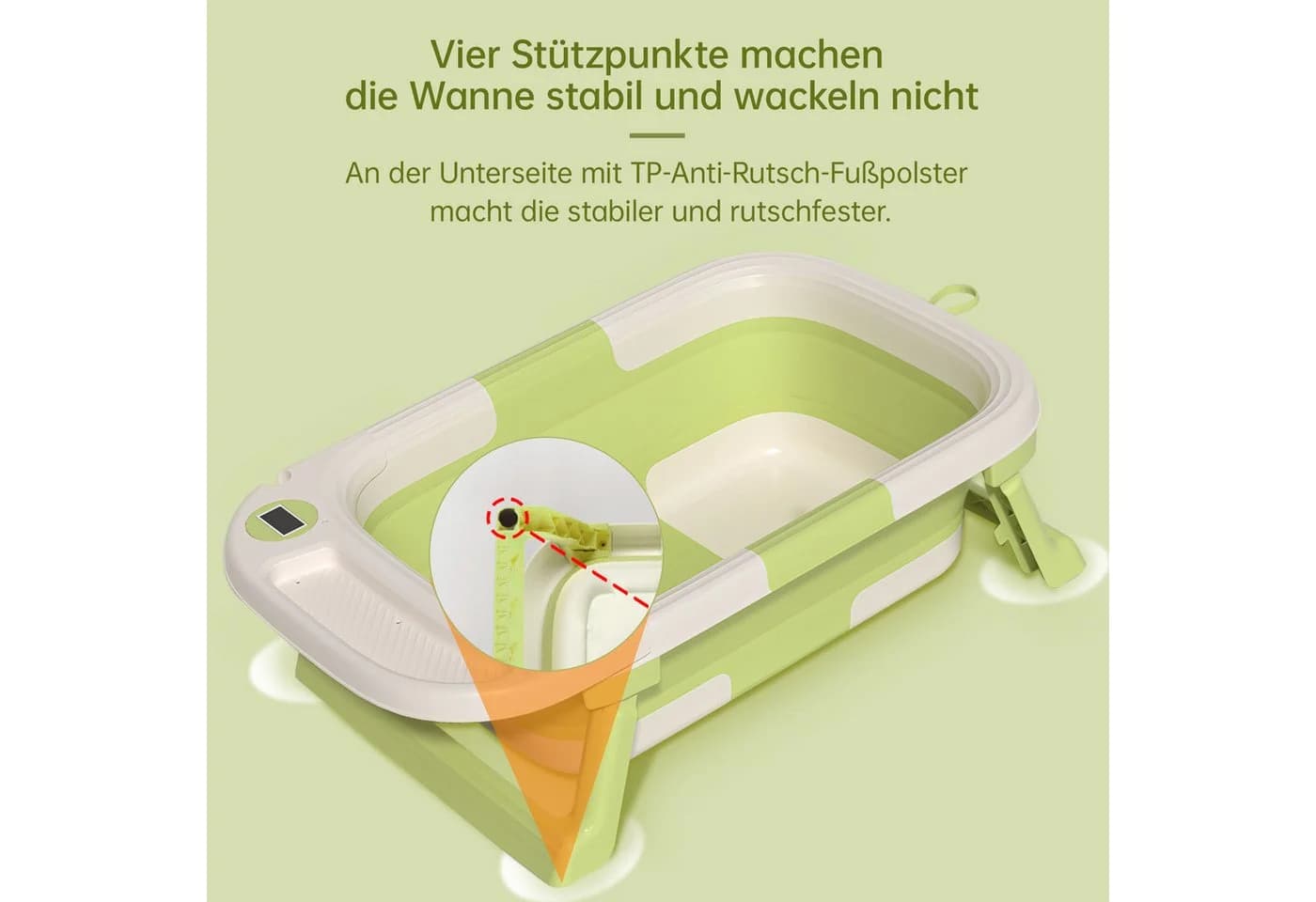 SEHAUSEU Faltbare Babybadewanne mit Thermometer und Haarwaschbecher Grün/Rosa - Bild 5