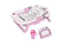 SEHAUSEU Faltbare Babybadewanne mit Thermometer und Haarwaschbecher Grün/Rosa Bild 2