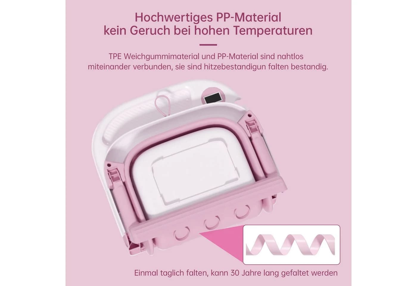 SEHAUSEU Faltbare Babybadewanne mit Thermometer und Haarwaschbecher Grün/Rosa - Bild 4
