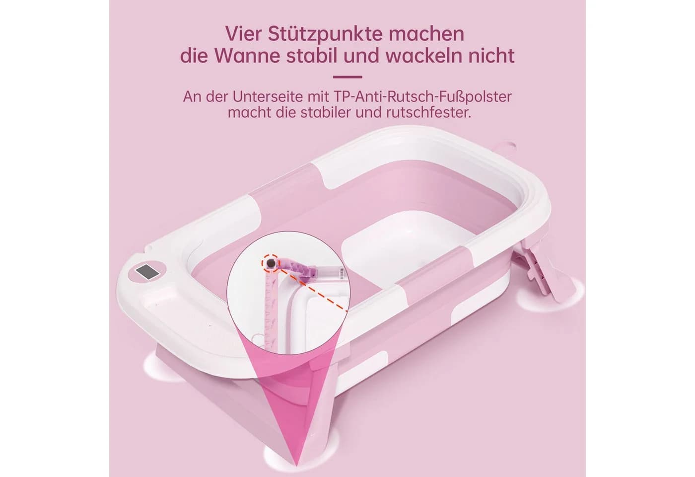 SEHAUSEU Faltbare Babybadewanne mit Thermometer und Haarwaschbecher Grün/Rosa - Bild 5