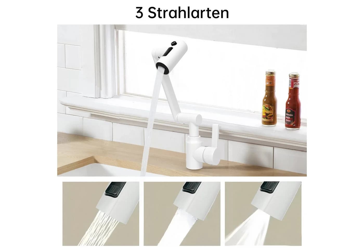 SEHAUSEU Waschtischarmatur 360° drehbar schwarz weiß - Bild 3
