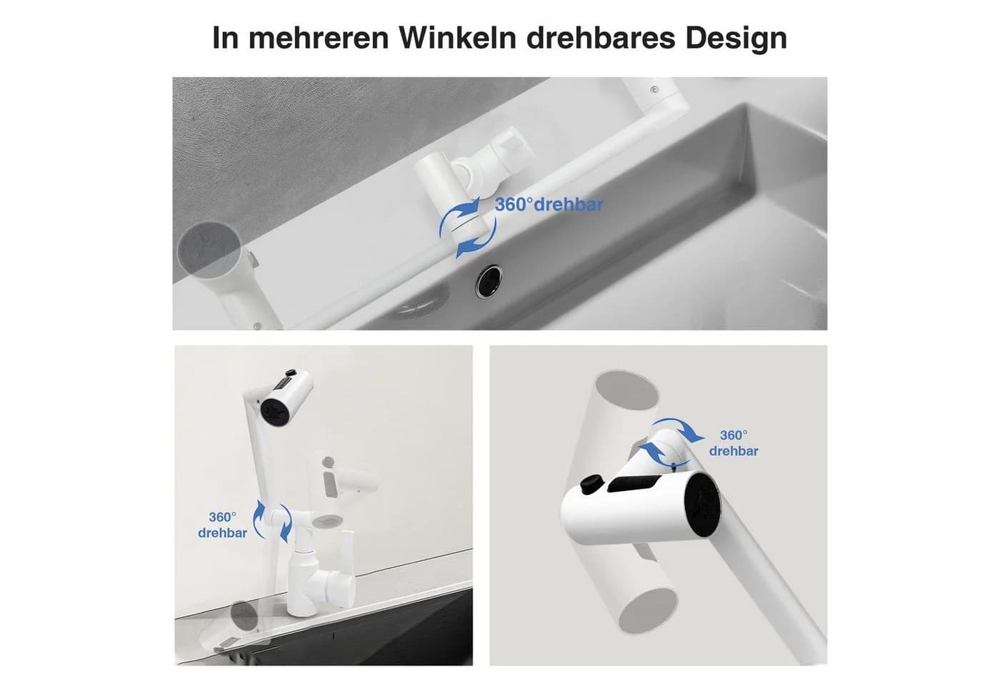 SEHAUSEU Waschtischarmatur 360° drehbar schwarz weiß - Bild 4
