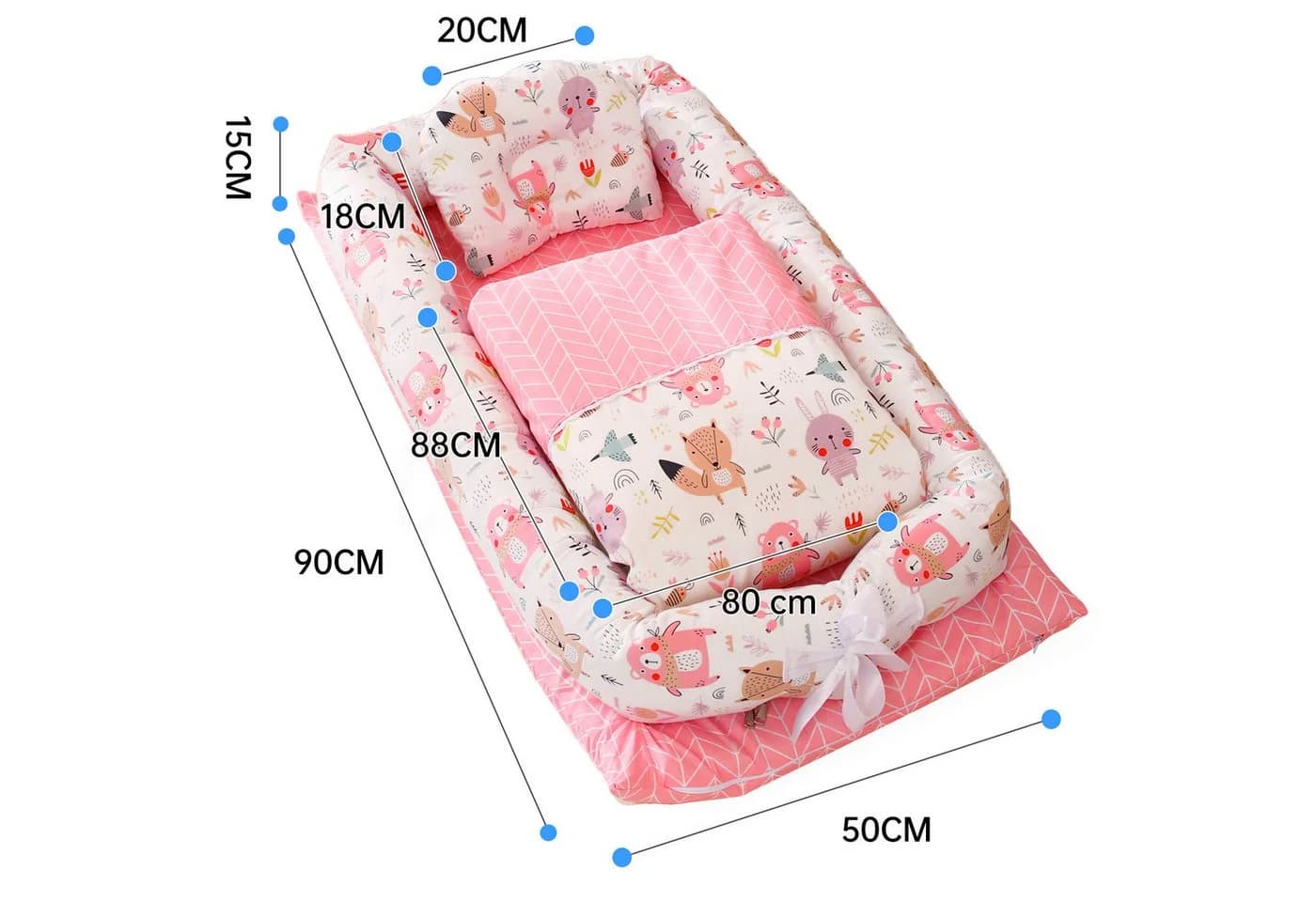 SEHAUSEU Kuschelnest Bettnestchen Babylounge Rosa mit Decke und Kissen