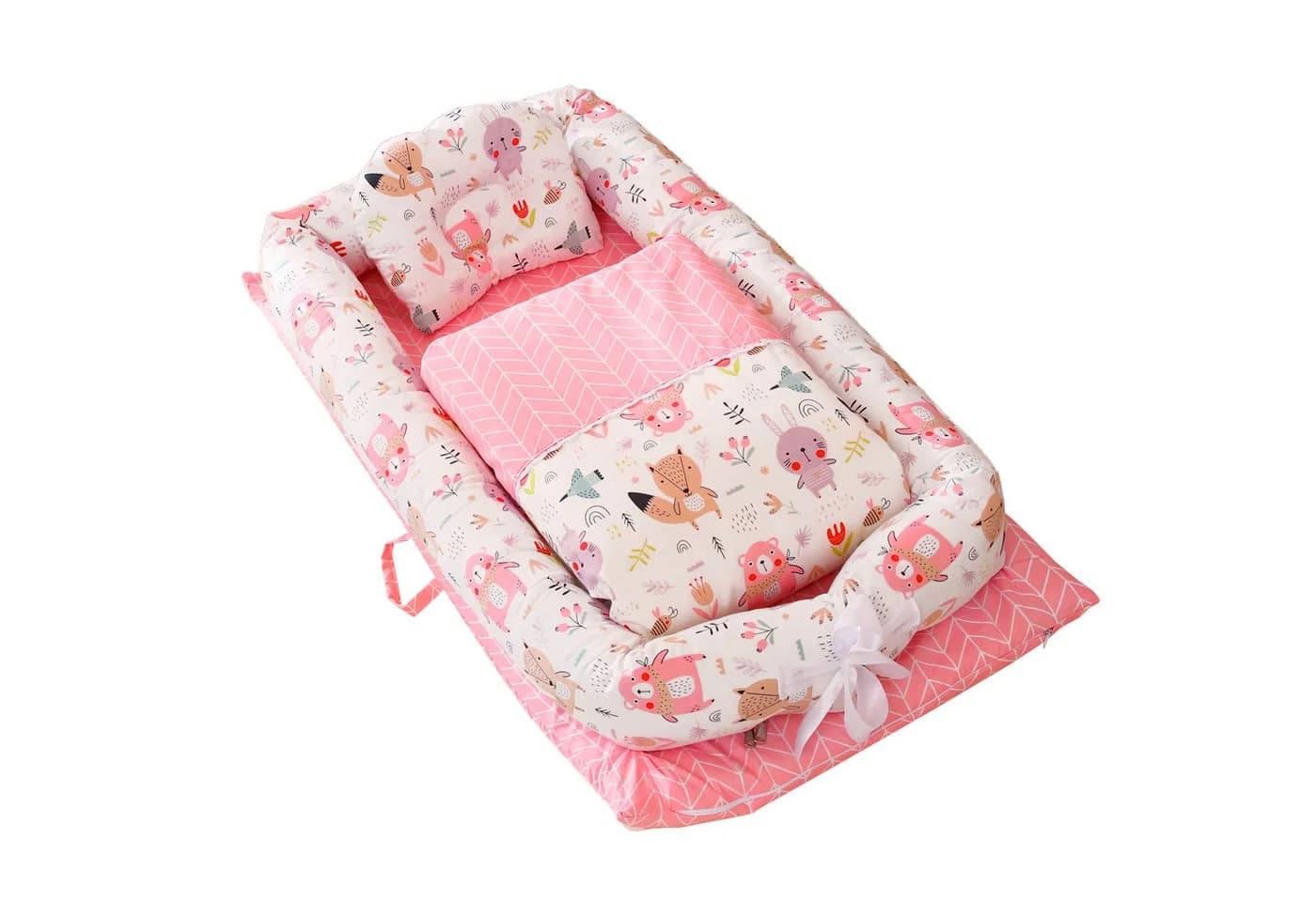 SEHAUSEU Kuschelnest Bettnestchen Babylounge Rosa mit Decke und Kissen - Bild 2