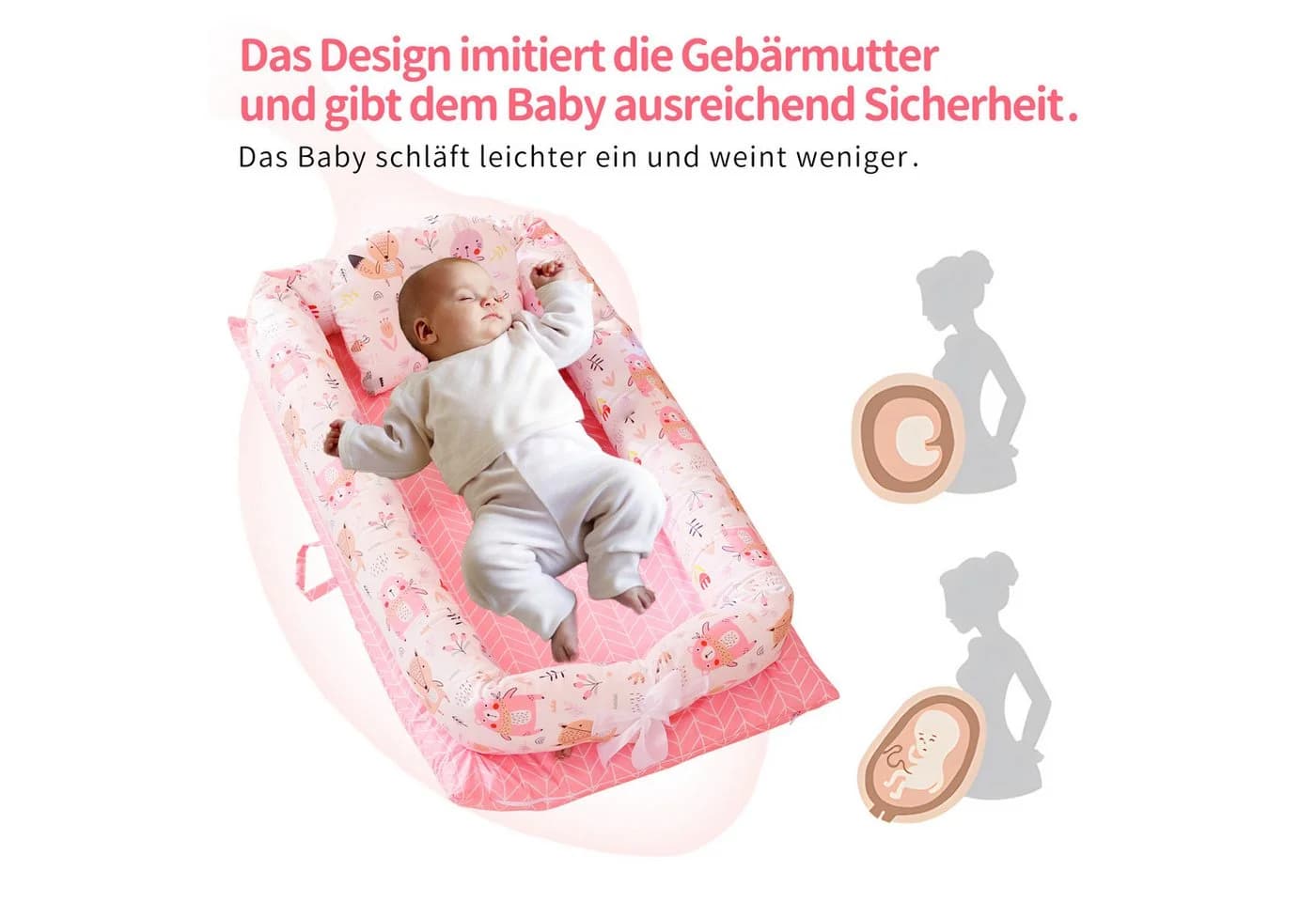 SEHAUSEU Kuschelnest Bettnestchen Babylounge Rosa mit Decke und Kissen - Bild 3