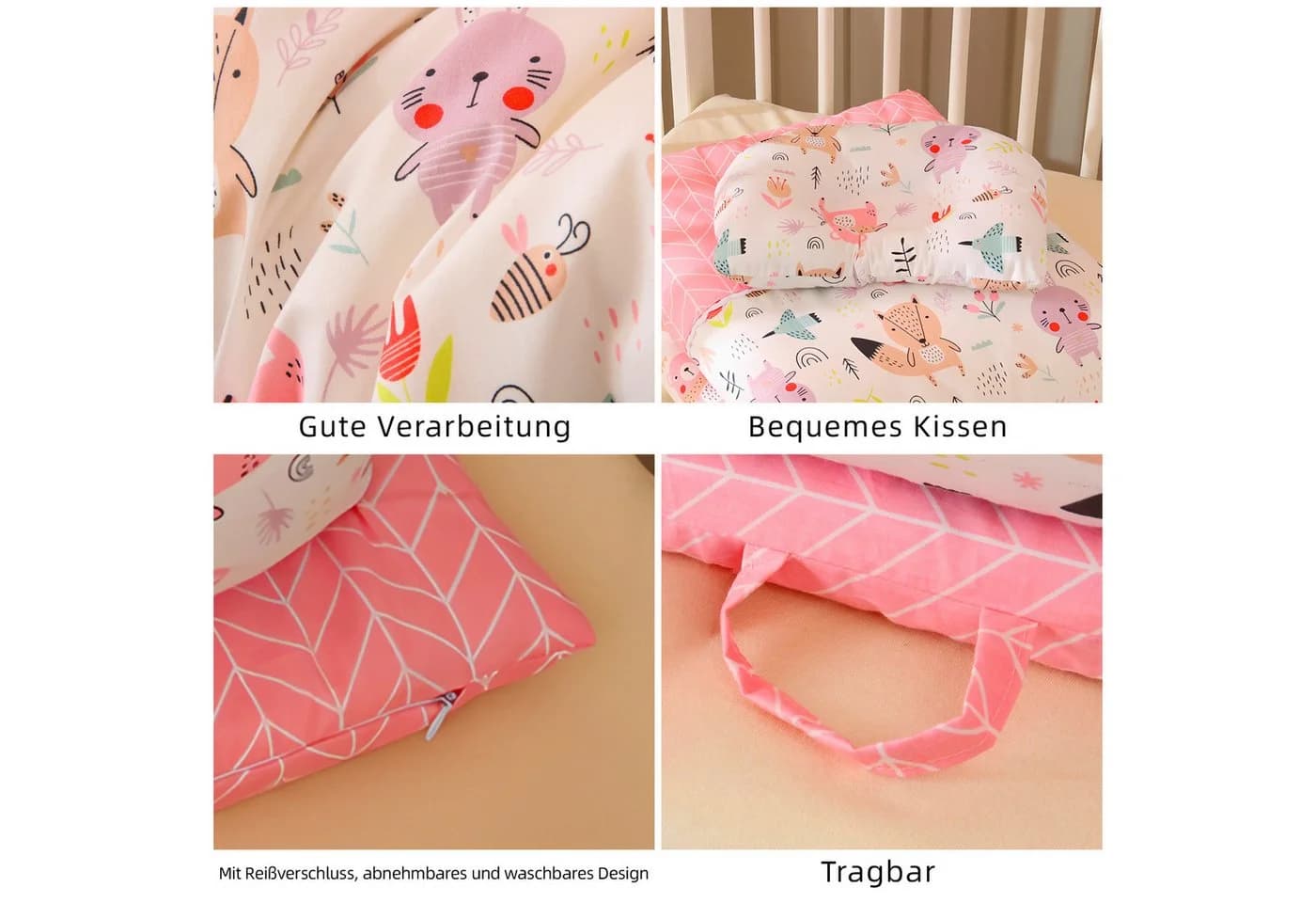 SEHAUSEU Kuschelnest Bettnestchen Babylounge Rosa mit Decke und Kissen - Bild 5