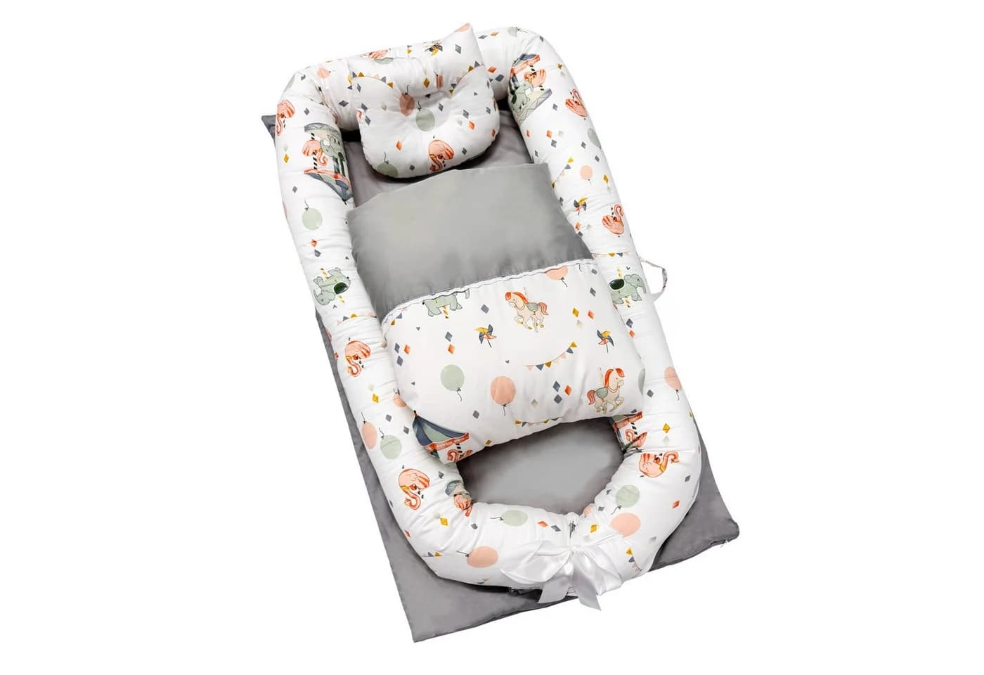 SEHAUSEU Kuschelnest Bettnestchen Babylounge Babykokon Grau mit Decke und Kissen - Bild 2
