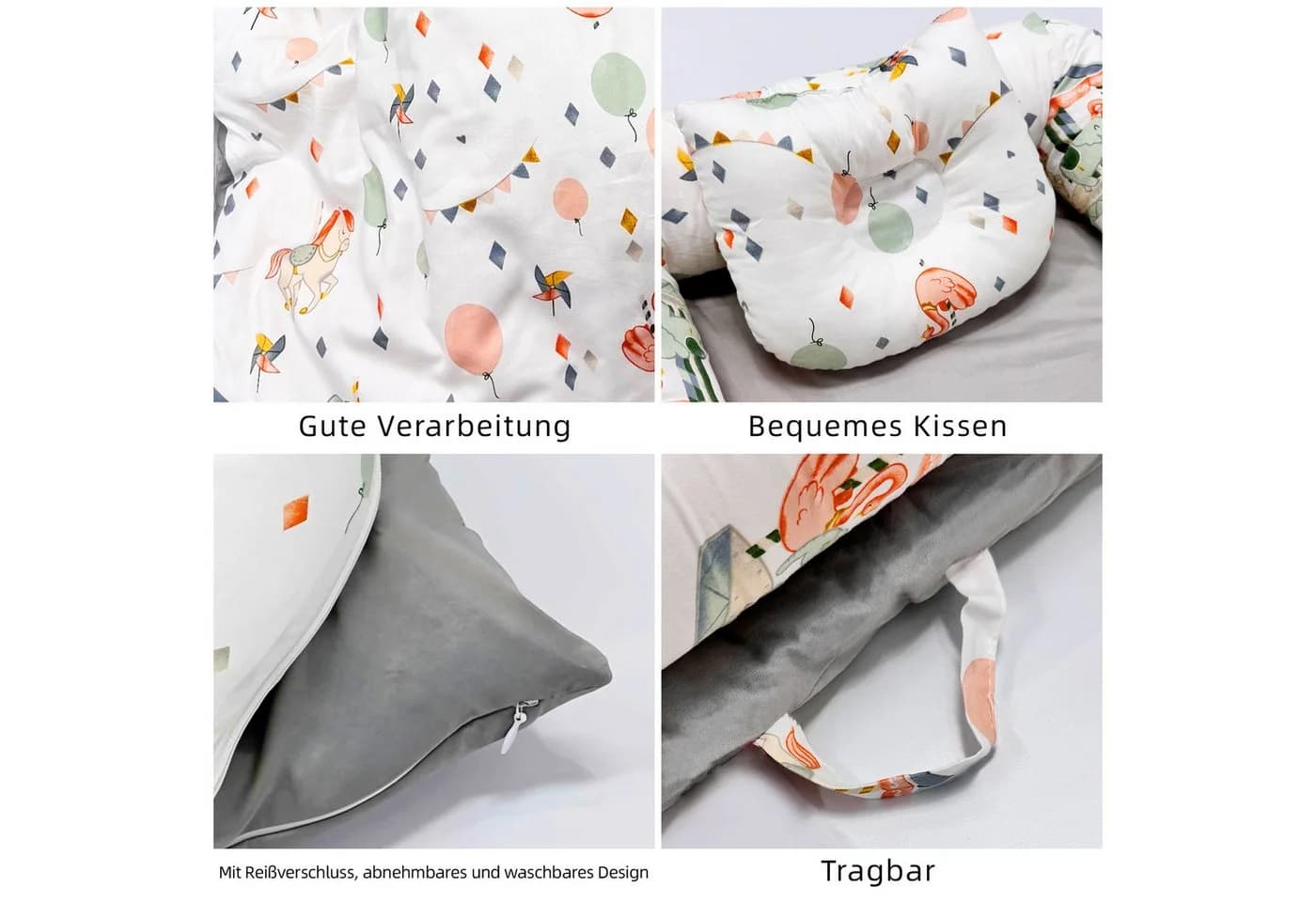 SEHAUSEU Kuschelnest Bettnestchen Babylounge Babykokon Grau mit Decke und Kissen - Bild 5