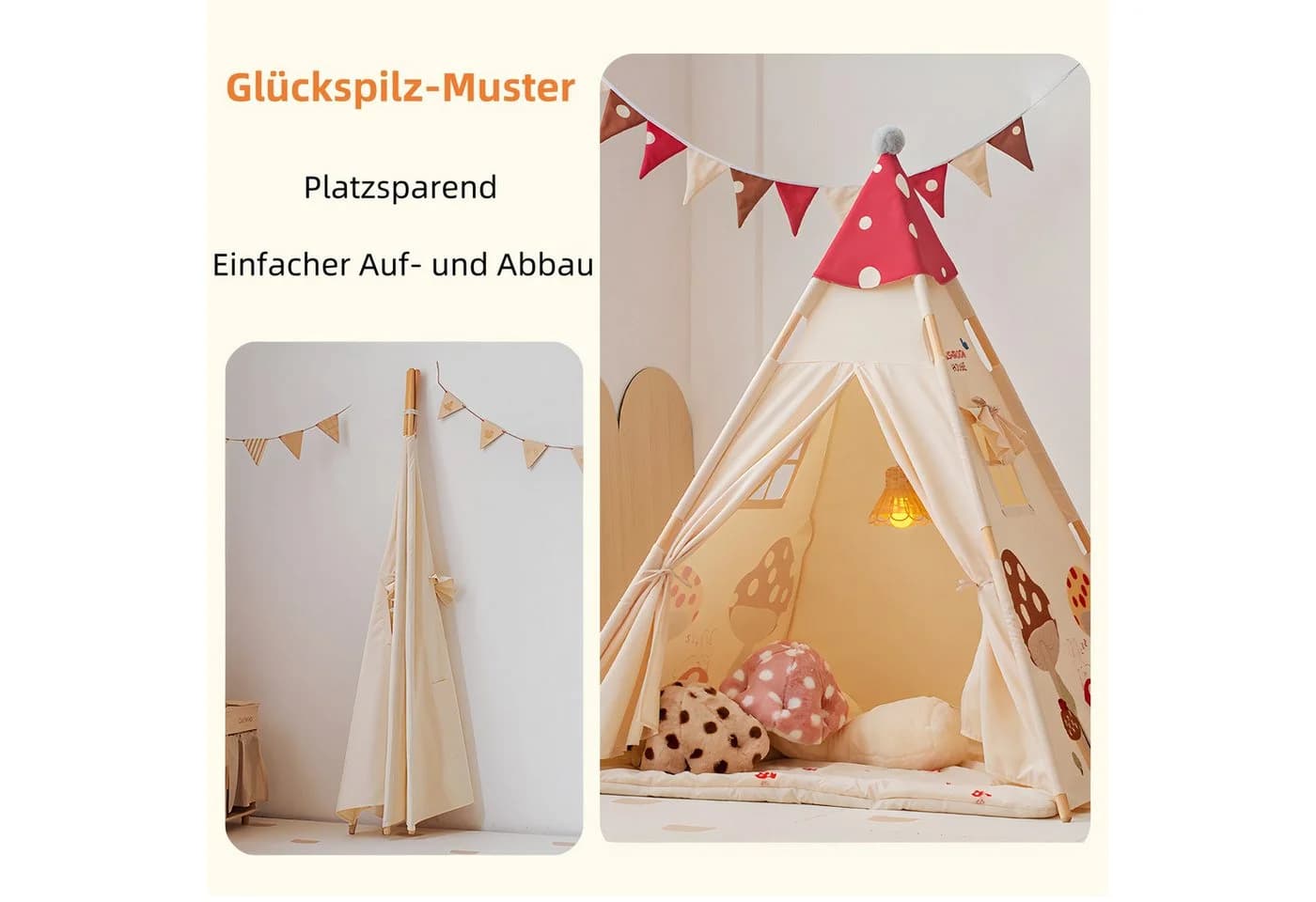 SEHAUSEU Spielzelt Tipi-Zelt Kinderzelt mit Bodenmatte - Bild 3