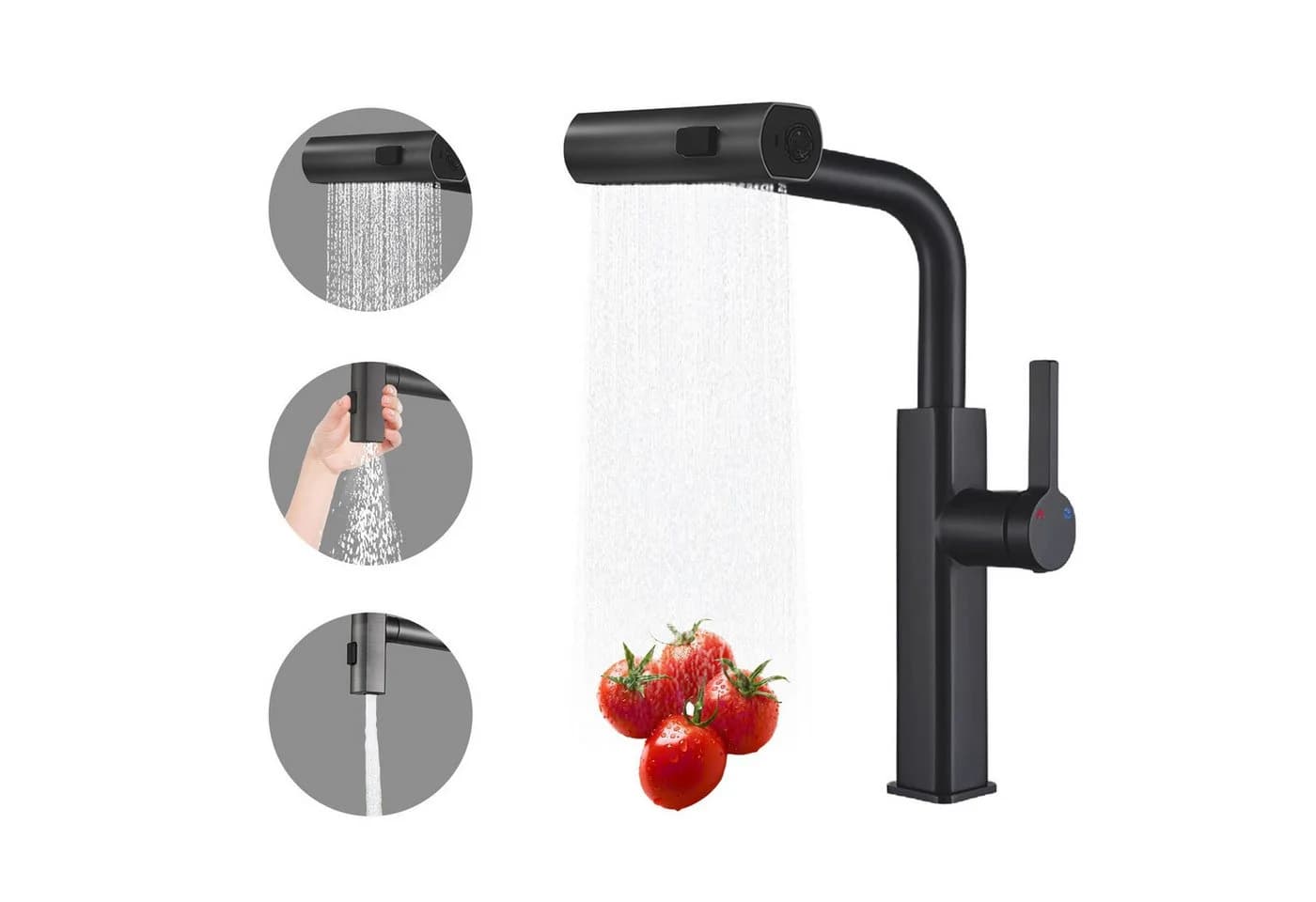 SEHAUSEU Ausziehbare Küchenarmatur Schwarz/Silber 3 Strahlarten Edelstahl - Bild 2