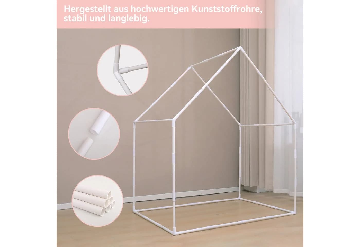 SEHAUSEU Spielzelt Kinderzelt mit Bodenmatte und Lichterkette Rosa/Grün - Bild 5
