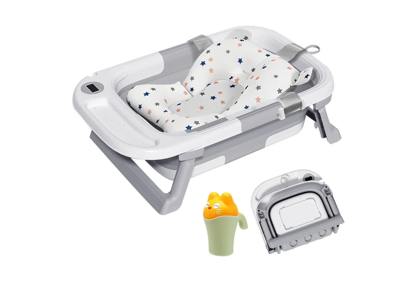 SEHAUSEU Faltbare Babybadewanne mit Thermometer und Kissen - Grün/Rosa - Bild 2