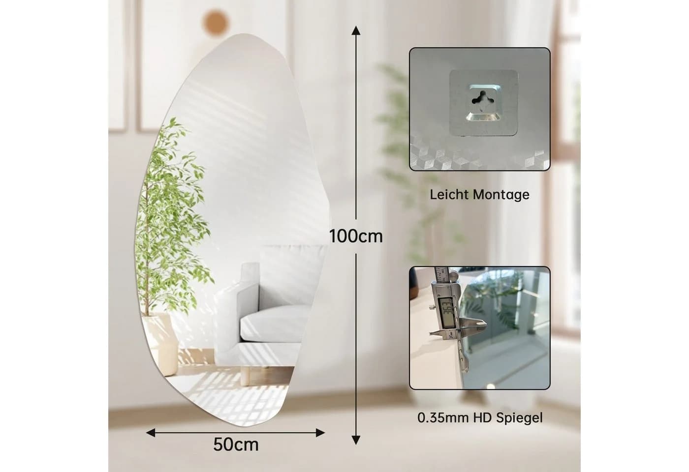 SEHAUSEU Asymmetrischer Wandspiegel Deko Ganzkörper Badspiegel Modern
