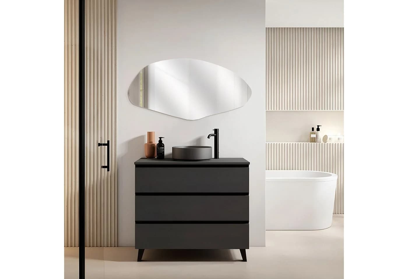 SEHAUSEU Asymmetrischer Wandspiegel Deko Ganzkörper Badspiegel Modern - Bild 5