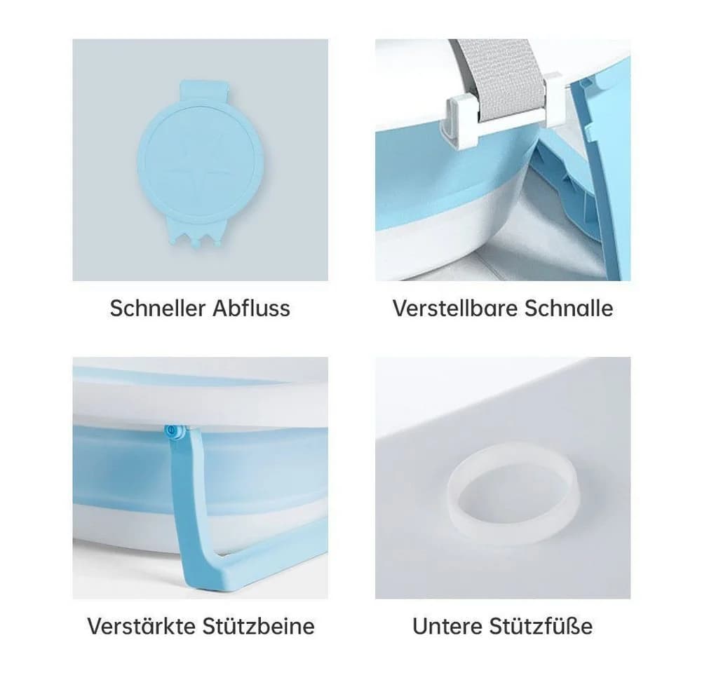 SEHAUSEU Babybadewanne faltbar mit Thermometer, Haarwaschbecher, verstellbarem Kissen-Matratze - Bild 3