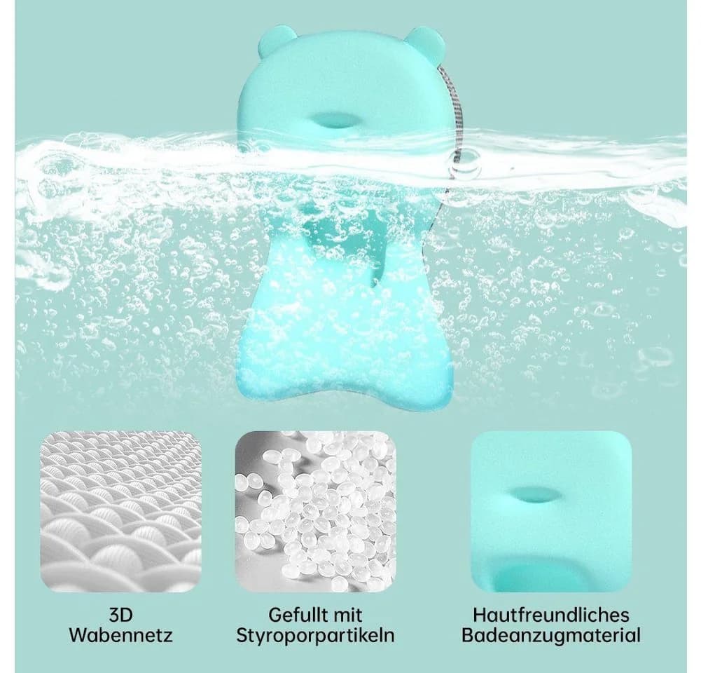 SEHAUSEU Babybadewanne faltbar mit Thermometer, Haarwaschbecher, verstellbarem Kissen-Matratze - Bild 5