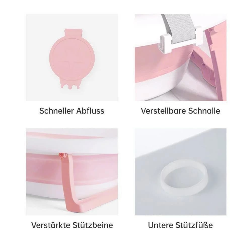 SEHAUSEU Babybadewanne faltbar mit Thermometer, Haarwaschbecher, verstellbarem Kissen - Bild 3