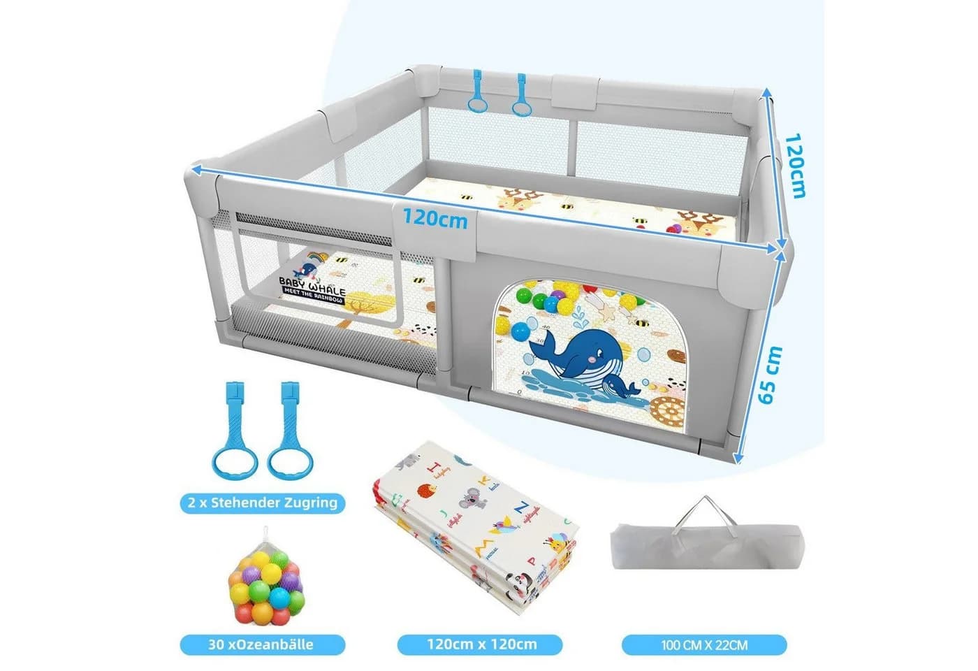 SEHAUSEU Laufgitter Laufstall Baby Krabbelgitter mit Spielmatte