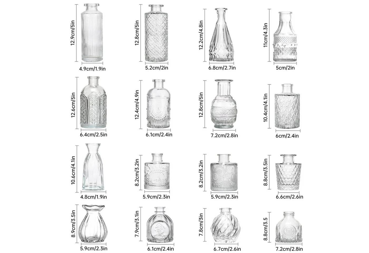SEHAUSEU Dekovase Vase aus Glas Blumenvase Set 16 St in 16 unterschiedlichen Formen