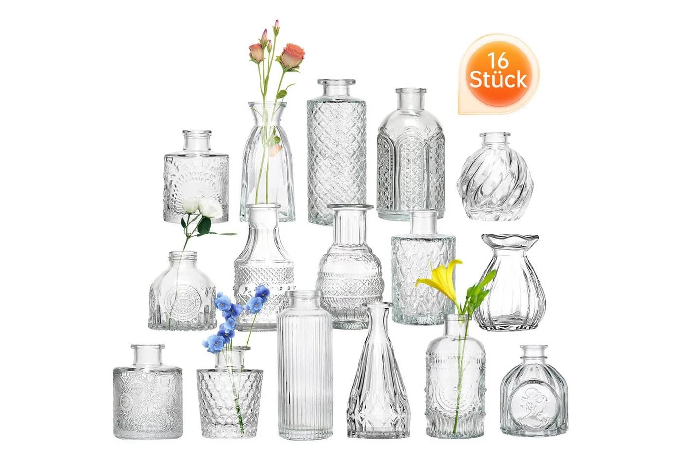 SEHAUSEU Dekovase Vase aus Glas Blumenvase Set 16 St in 16 unterschiedlichen Formen - Bild 2