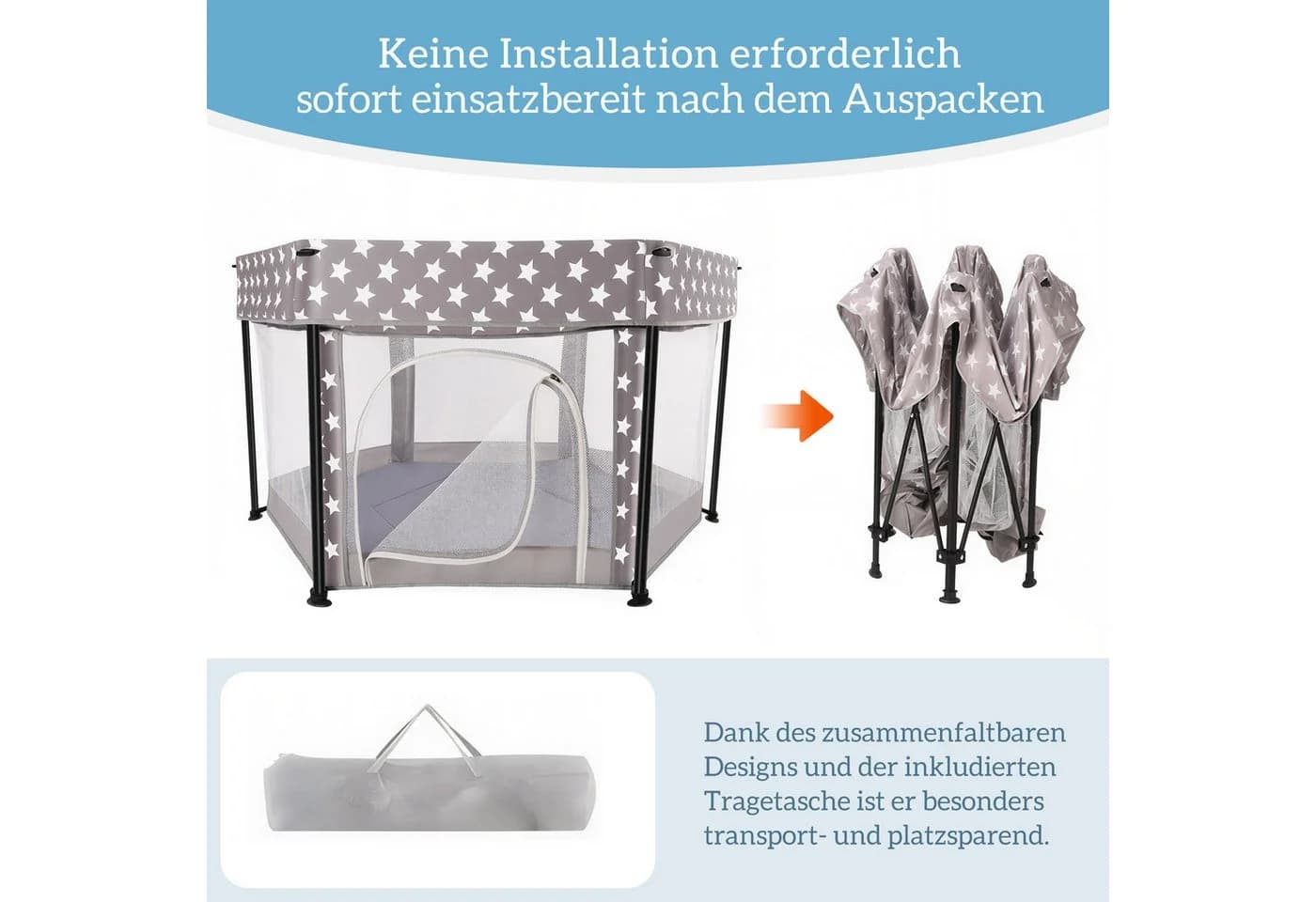 SEHAUSEU Laufstall Baby Zusammenfaltbar Krabbelgitter mit Spielmatte, Ozeanbällen, Tragetasche, Stehender Zugring - Bild 3