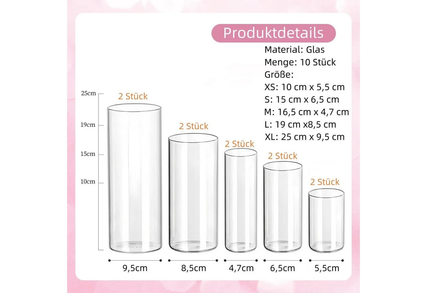 SEHAUSEU Dekovase Glas Blumenvase Set 10 St transparent