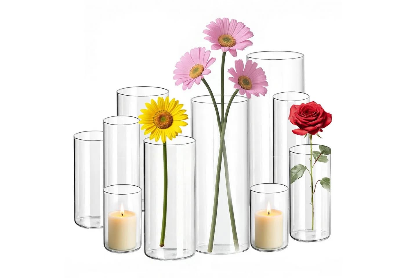 SEHAUSEU Dekovase Glas Blumenvase Set 10 St transparent - Bild 2