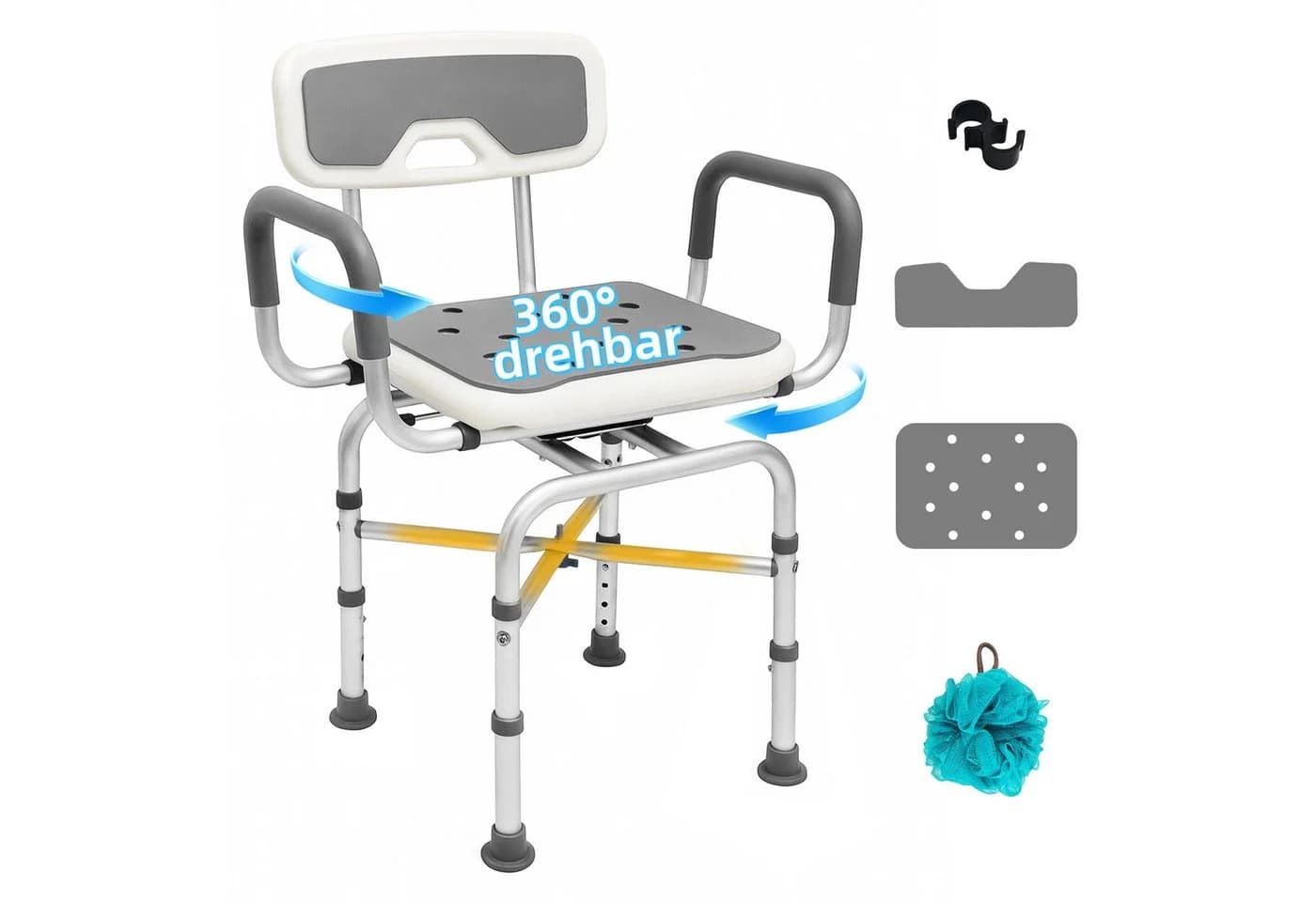 SEHAUSEU Dusch- und Badhocker 360° drehbar höhenverstellbar mit Lehne - Bild 2