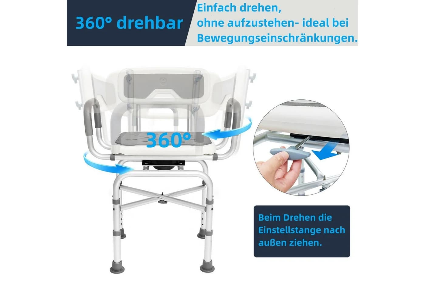 SEHAUSEU Dusch- und Badhocker 360° drehbar höhenverstellbar mit Lehne - Bild 3