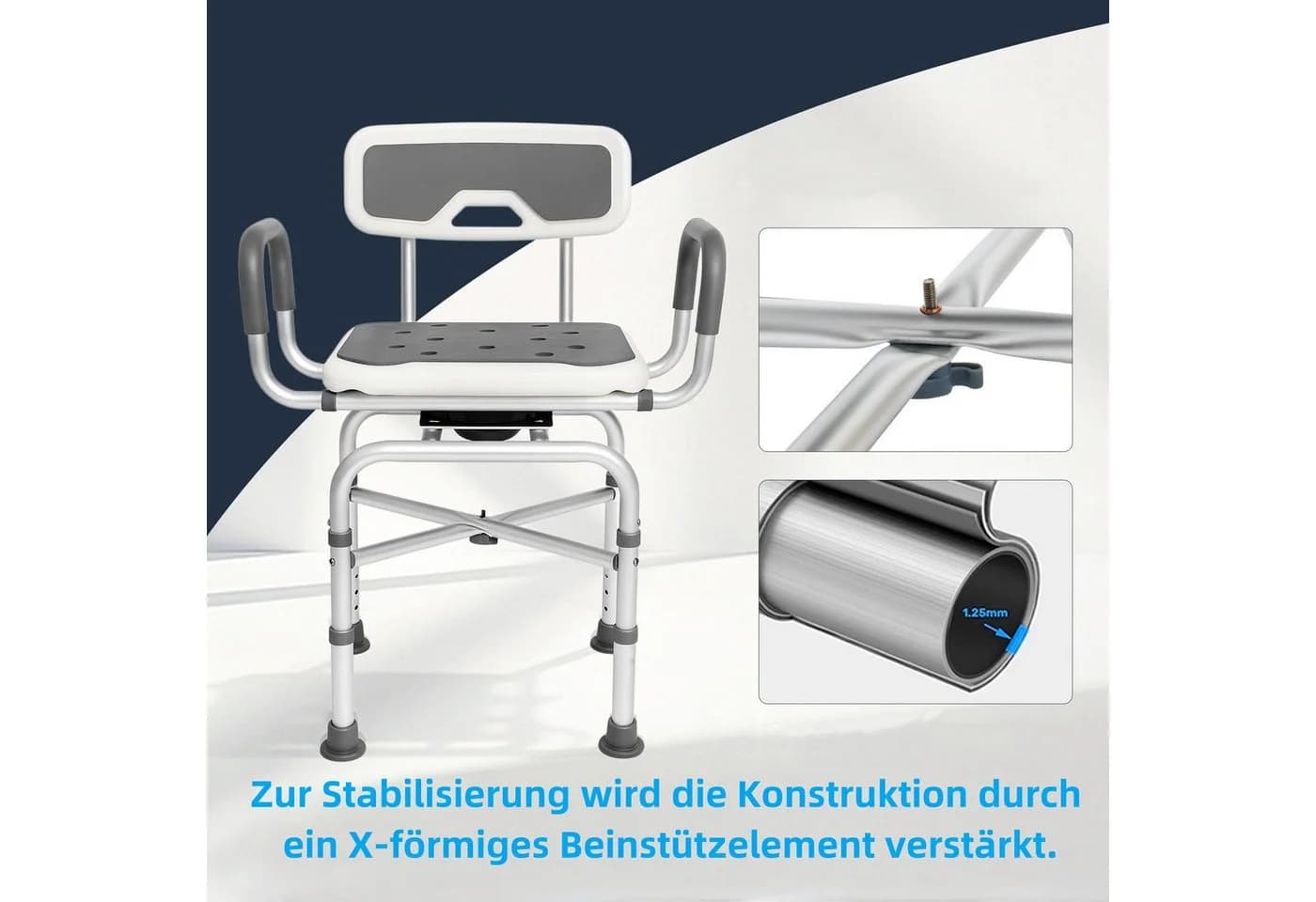 SEHAUSEU Dusch- und Badhocker 360° drehbar höhenverstellbar mit Lehne - Bild 4