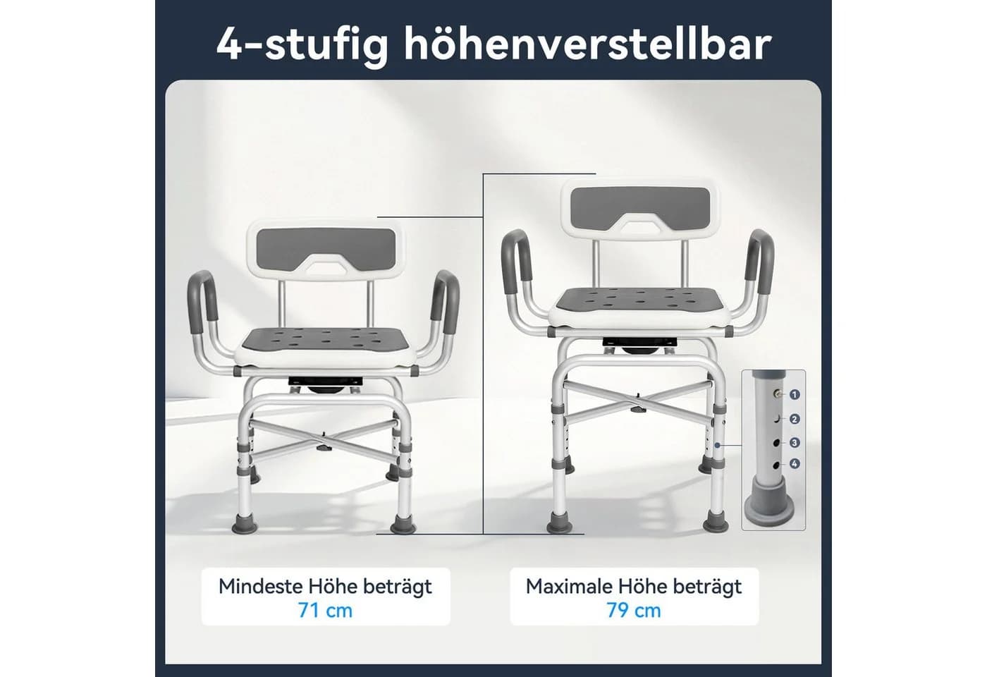 SEHAUSEU Dusch- und Badhocker 360° drehbar höhenverstellbar mit Lehne - Bild 5